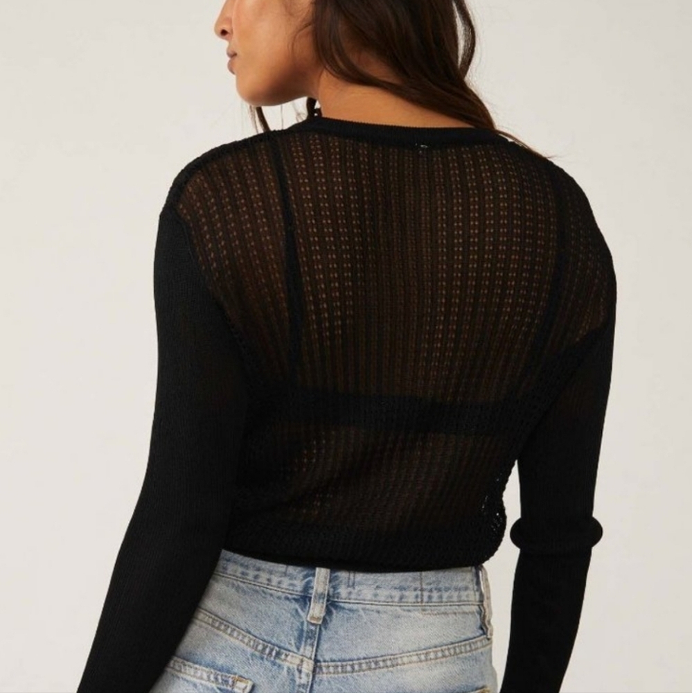 NWOT Free People H20 Crew Sheer Top ~ Black ~ XL - Picture 4 of 6